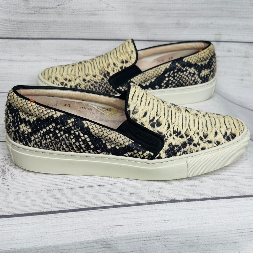 Ann Mashburn Snakeskin Print Slip On Sneakers Size 39 Cream Black